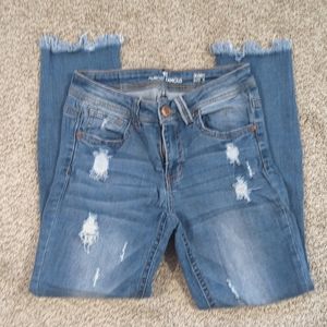 Almost Famous Juniors Skinny Jeans 5 Blue High Rise Distressed Denim Cotton